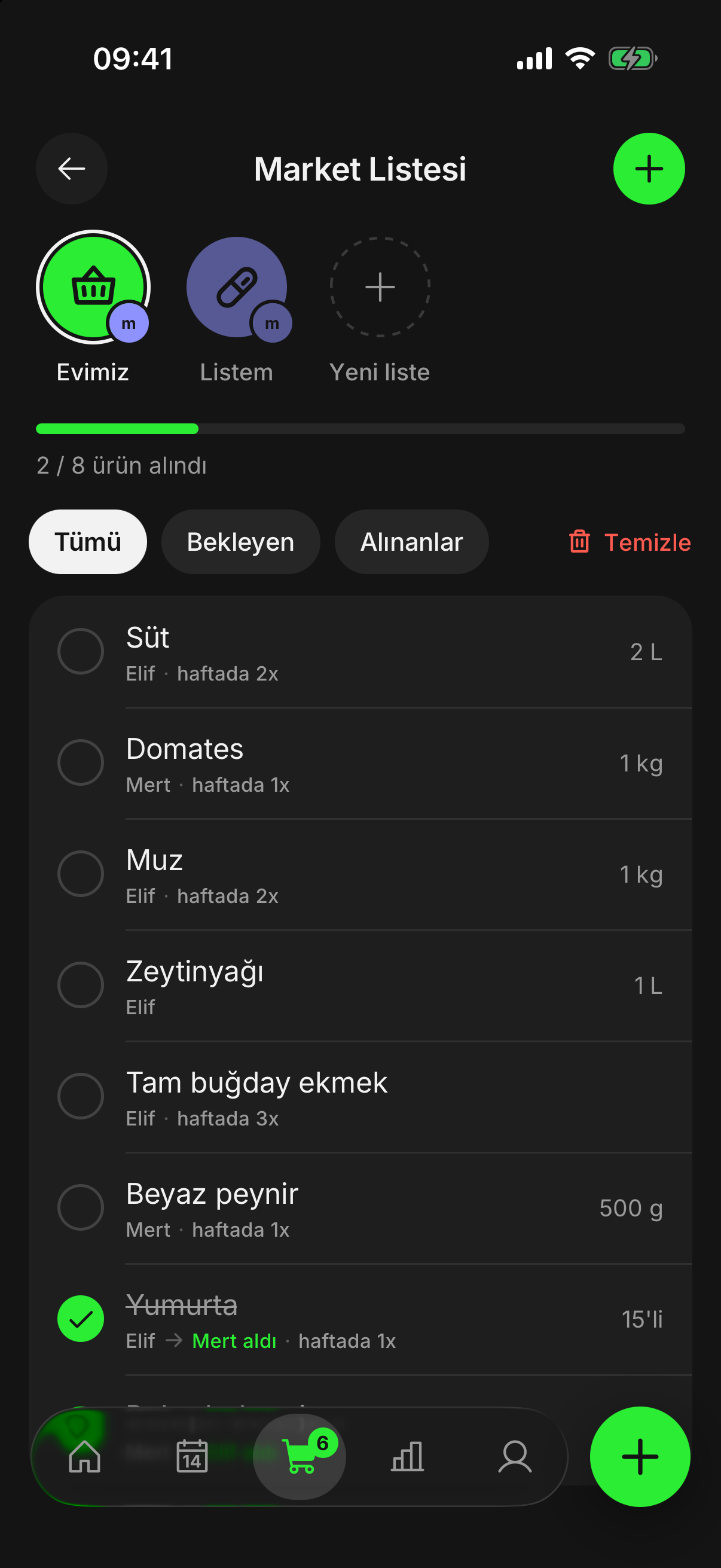 finwe’de bazı ürünleri alınmış ortak market listesi.